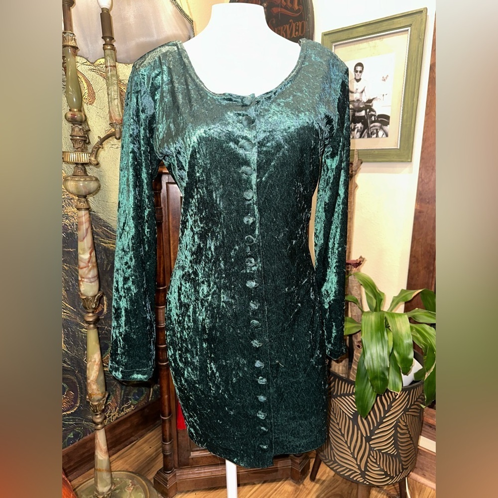In Charge Hunted Green Velvet Mini Dress XS